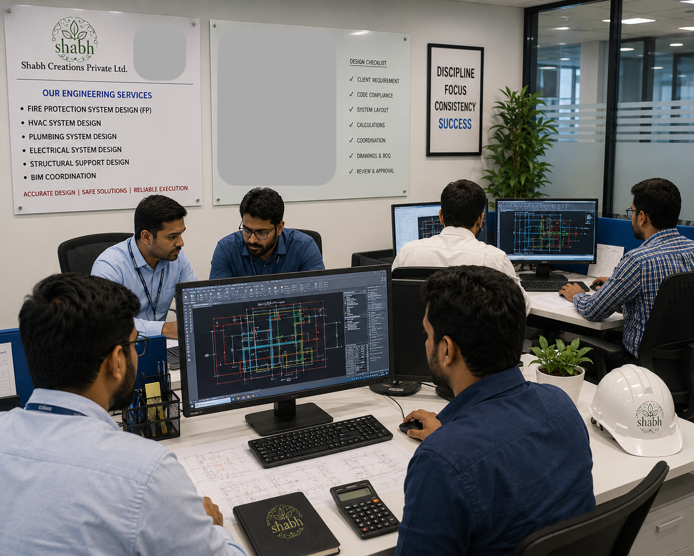 Shabh Creations engineering and design team working on MEP drawings