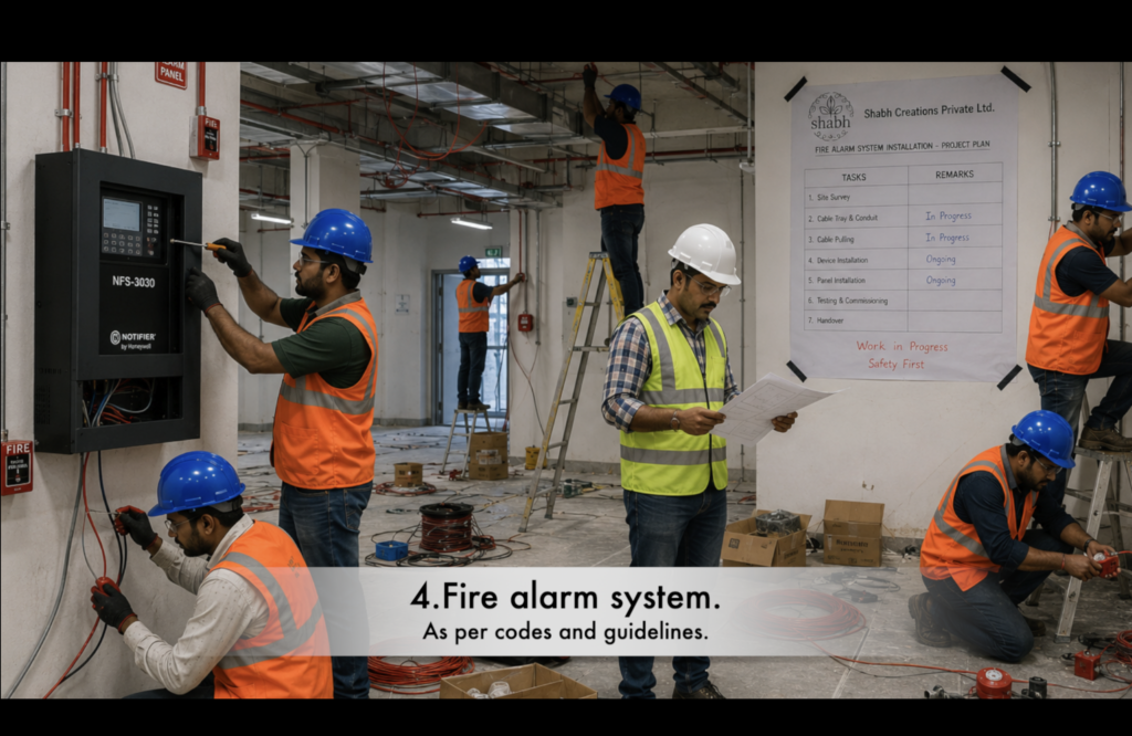 Sub creation employees installing fire alarm system