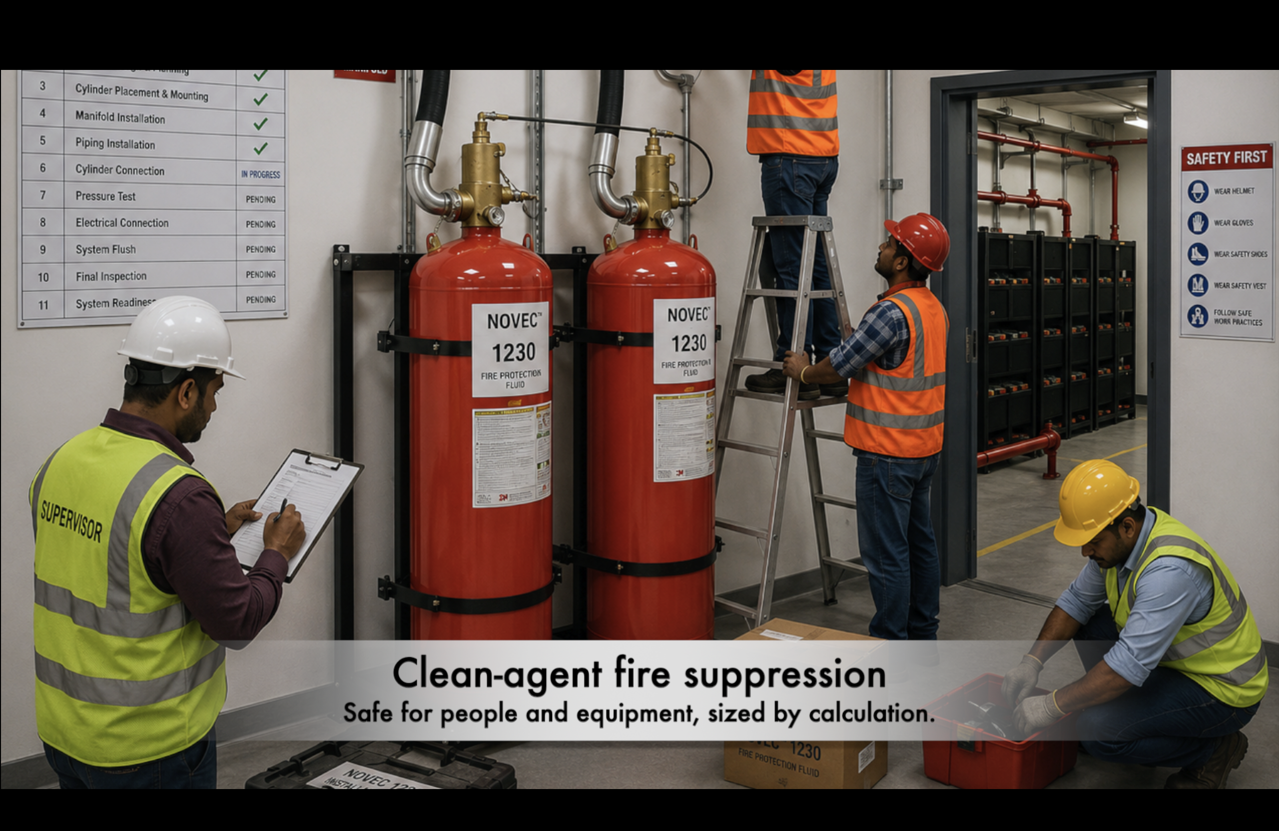 Clean-agent NOVEC 1230 fire suppression installation